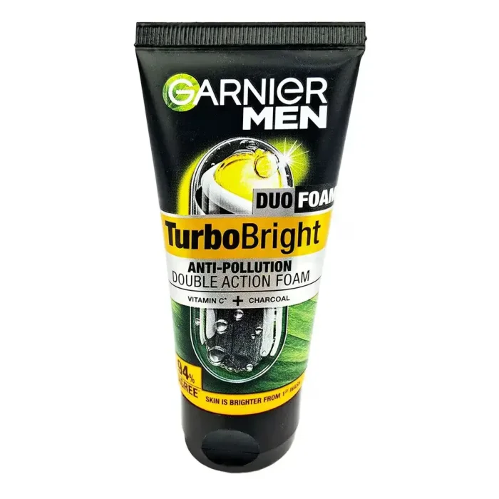 Garnier Men Turbo Bright Anti-Pollution Double Action Charcoal Vitamin C Face Wash 50gm